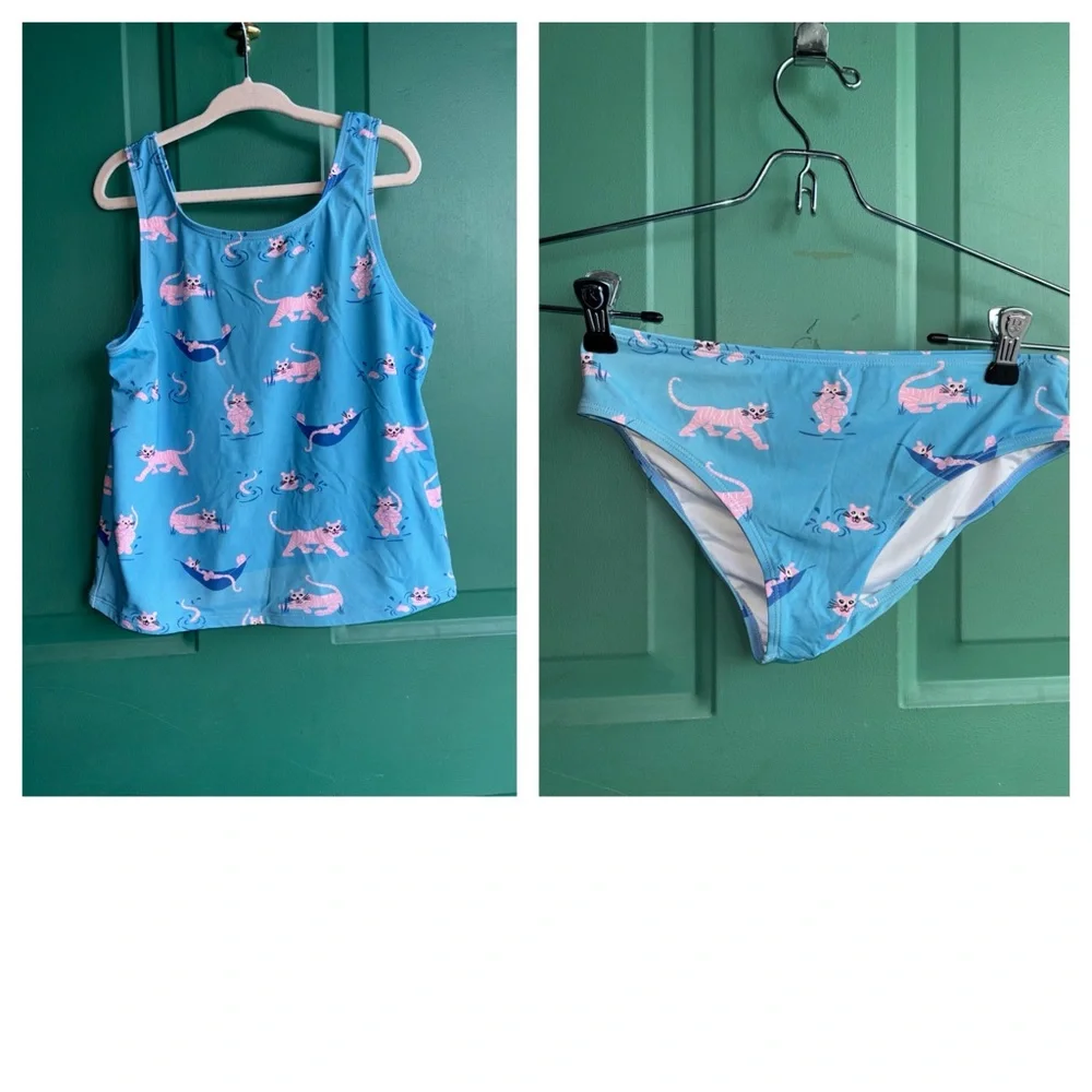 The Beaufort Bonnet Company size 10 Blue and Pink Cat Print Tankini